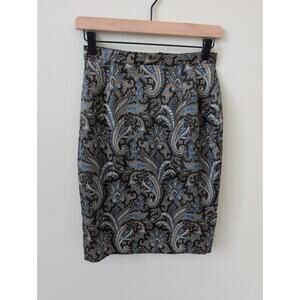 Emanuel Ungaro Liberté Petite Paisley Pencil Skirt Gray Teal Size 4P